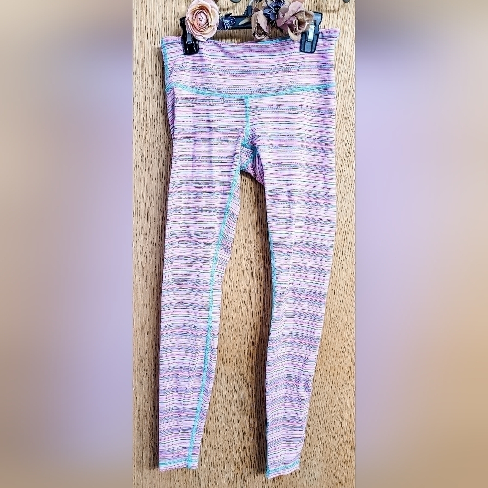 Lululemon Mint Pink Striped Full Length Leggings 6